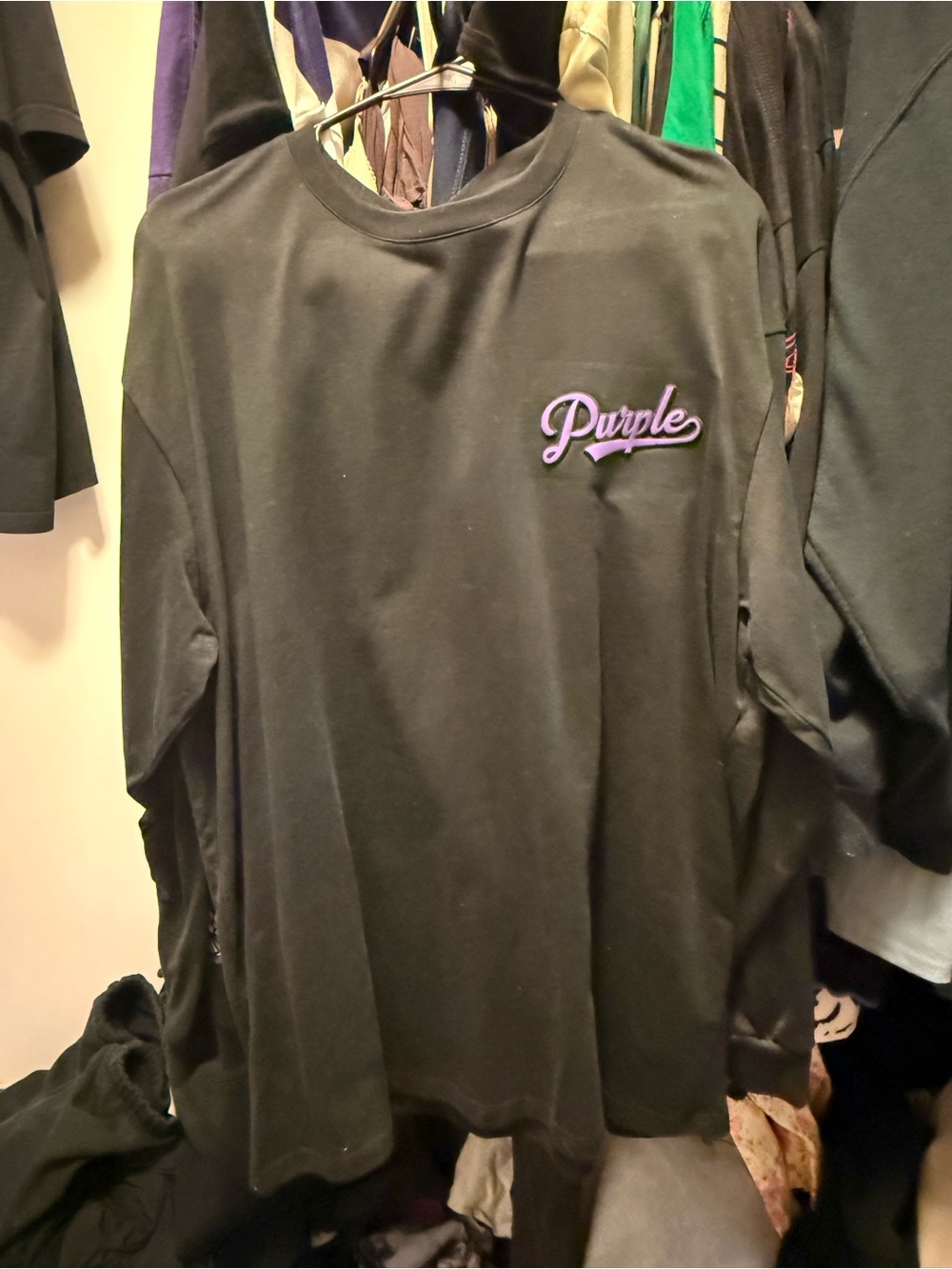 Black Long Sleeve Tee with Purple Script Patch